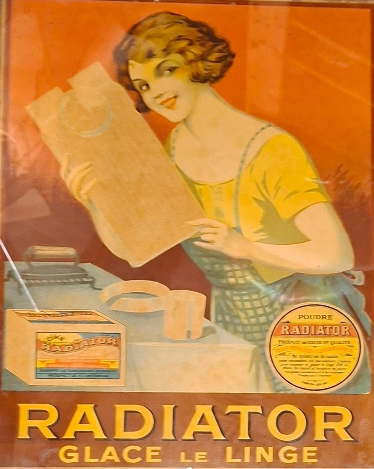 Historisches RADIATOR Glace le Linge Werbeschild, Detailansicht
