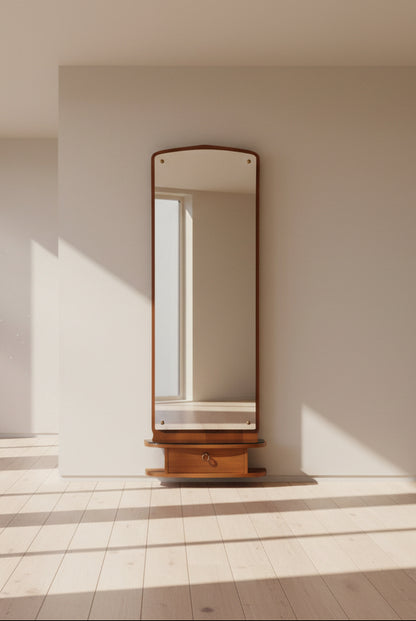 Mid Century Teakholz-Spiegel - Ablagefach