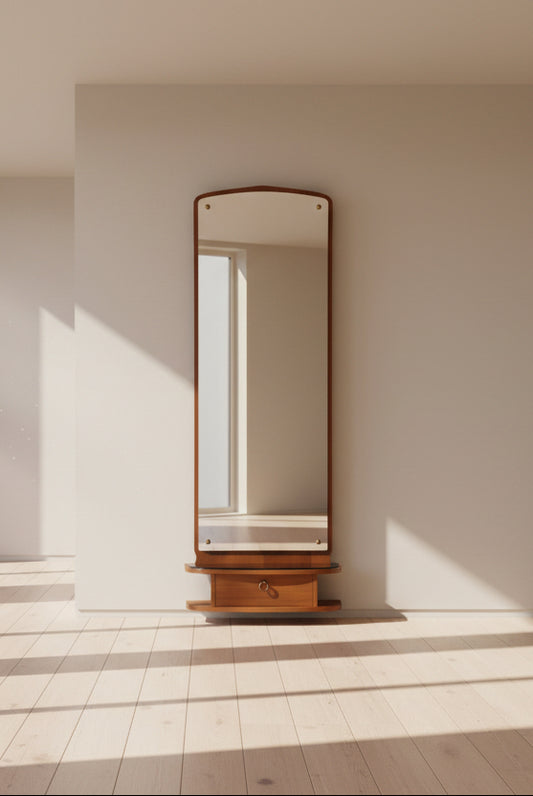 Mid Century Teakholz-Spiegel - Ablagefach