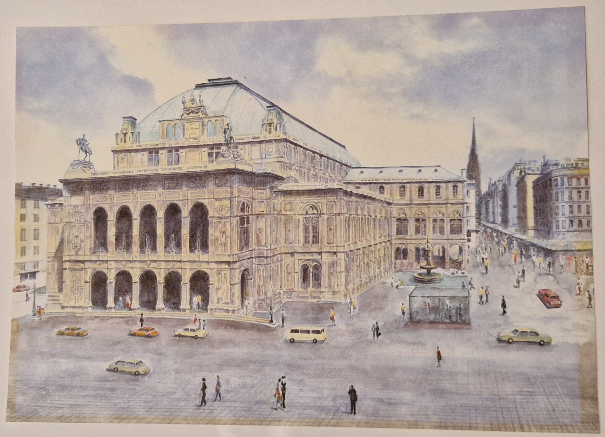 Original-Aquarell „Wiener Staatsoper“, signiert, gerahmt mit Passepartout (ca. 1970) - Artikelbild von Fummel & Gedöns Secondhand-Store