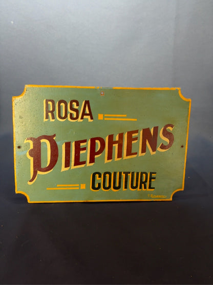 Vintage Werbeschild Rosa Piephens Couture, handbemalt, 30 x 20 cm