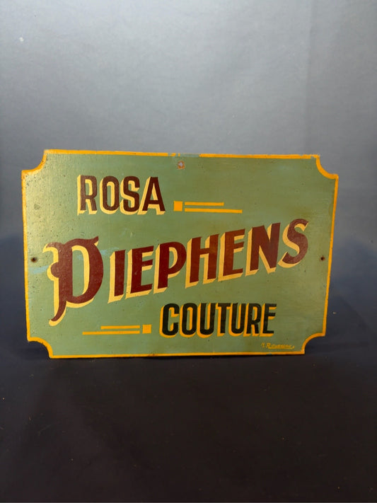 Vintage Werbeschild Rosa Piephens Couture, handbemalt, 30 x 20 cm