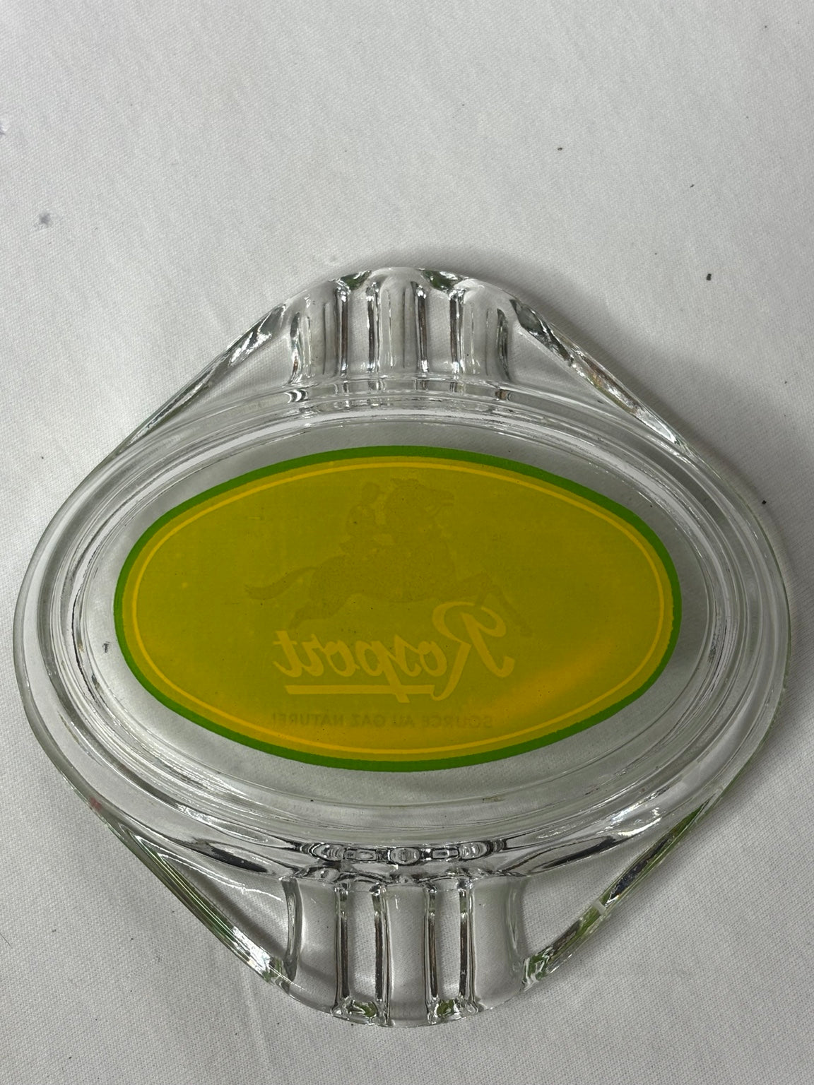 Vintage Rosport Werbeaschenbecher aus Glas – Luxemburg, ca. 1960er - Artikelbild von Fummel & Gedöns Secondhand-Store