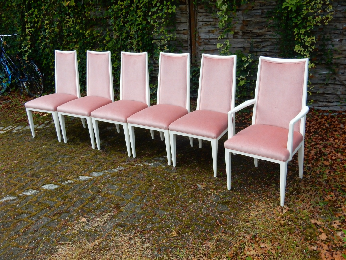 Elegantes 6er Hochlehner-Stuhlset im Hollywood-Regency-Stil mit Armlehnstuhl