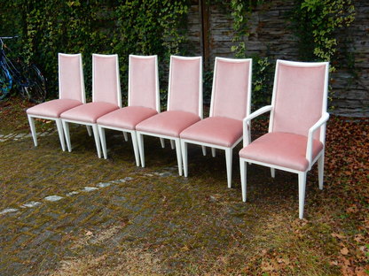 Elegantes 6er Hochlehner-Stuhlset im Hollywood-Regency-Stil mit Armlehnstuhl