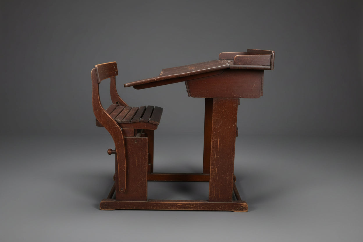 Historische Naether Schulbank mit Klapptisch - Artikelbild von Fummel & Gedöns Secondhand-Store