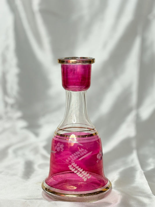 Vintage Glaskaraffe in Pink mit Golddekor