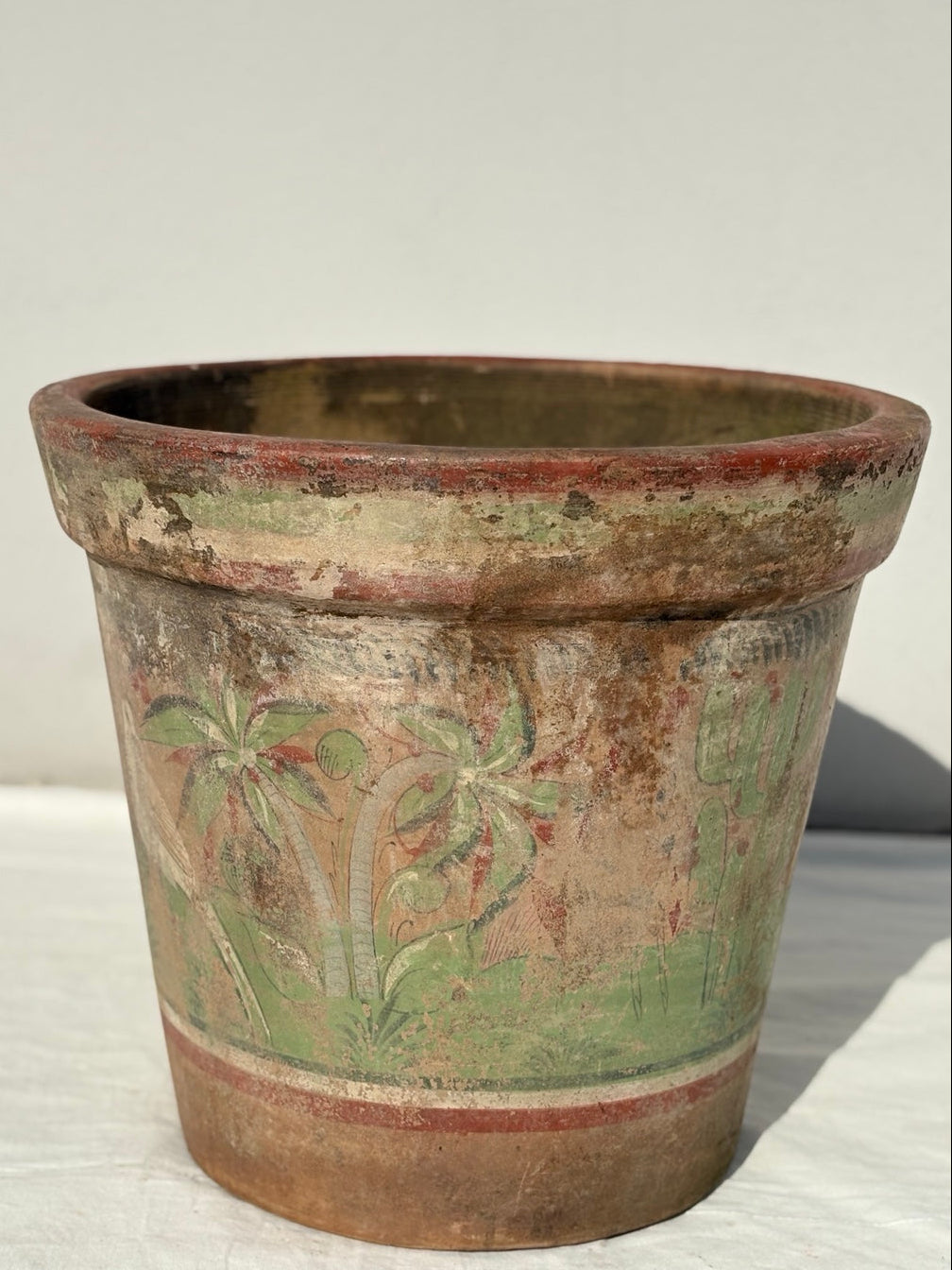 Großer Vintage Pflanzkübel aus Terrakotta mit Folk-Art-Malerei - Artikelbild von Fummel & Gedöns Secondhand-Store