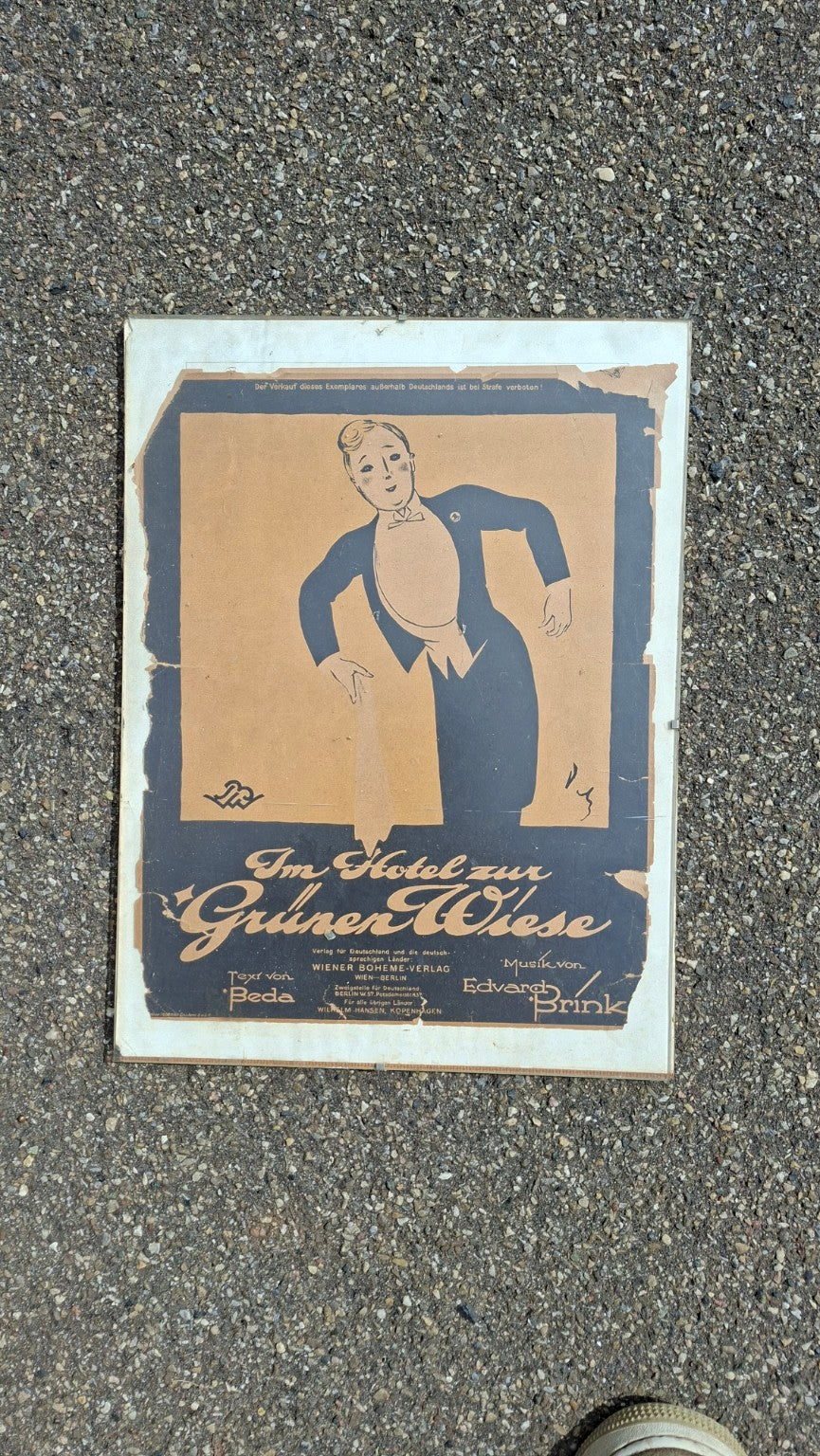 Originales gerahmtes Notentitelblatt „Im Hotel zur grünen Wiese“ von Edvard Brink, 1922