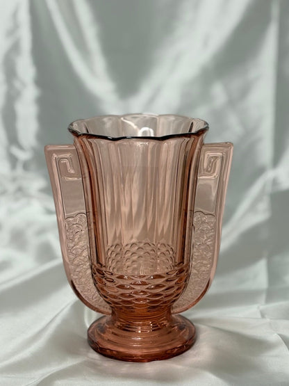 Vintage Pressglasvase aus roséfarbenem Glas, Gesamtansicht