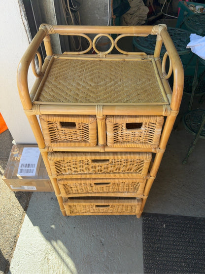 Vintage Rattan-Kommode mit fünf Schubladen