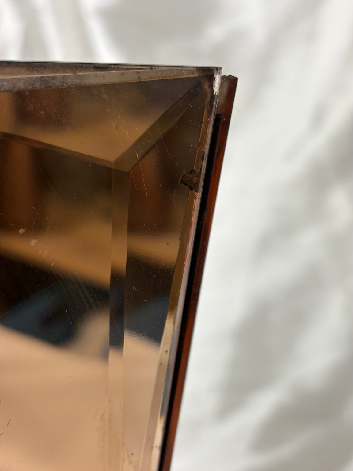Vintage Rauchspiegelglas Vase Übertopf, Detail Glaskante