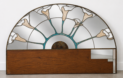 Vintage Bettkopfteil mit Spiegeldekor und farbigen floralen Einlagen, ca. 200 cm breit