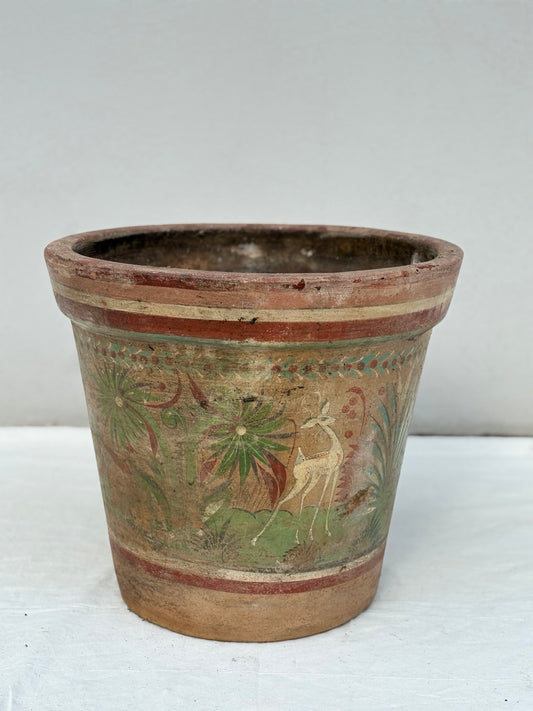 Großer handbemalter Vintage Terrakotta Pflanzkübel, Vorderansicht